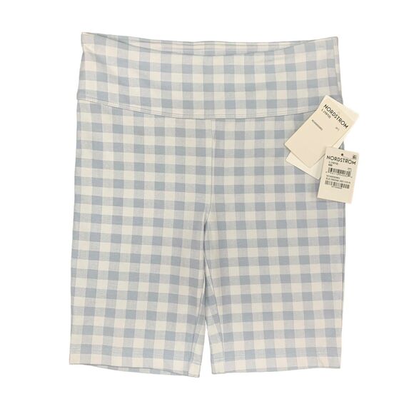 Nordstrom Bike Shorts Girl L Large Blue Gingham Plaid Stretch Cotton Blend - Picture 1 of 12